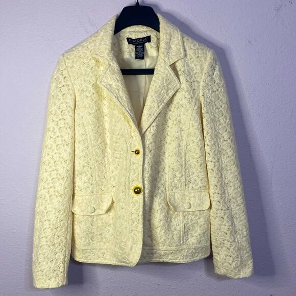 Dialogue Women Off White Eyelet Lace Two Button Blazer Size M - Picture 1 of 8